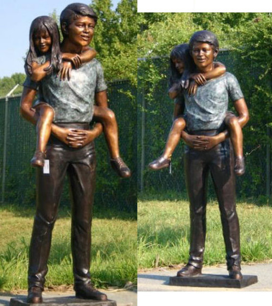 Boy And Girl Playing Piggyback Bronze Statue Brother Sister